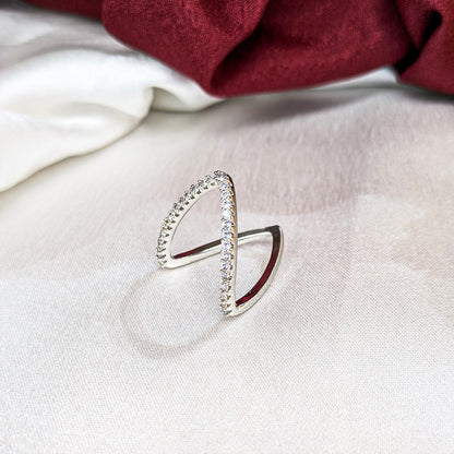 Stylish V Shape Ring with Crystal Accents For Girls & Women