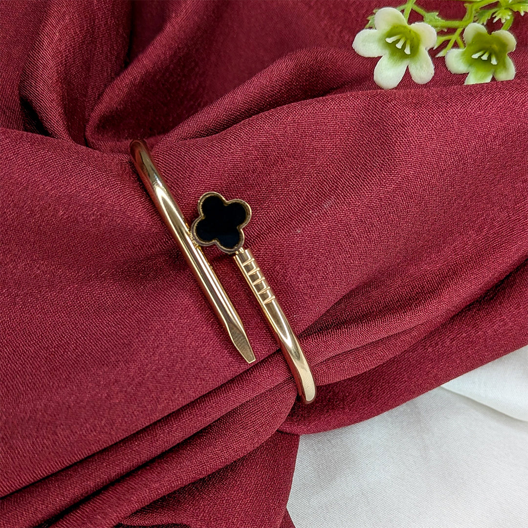 Elegant Nail Design Bracelet With Floral Black Enamel Charm For Girls & Women