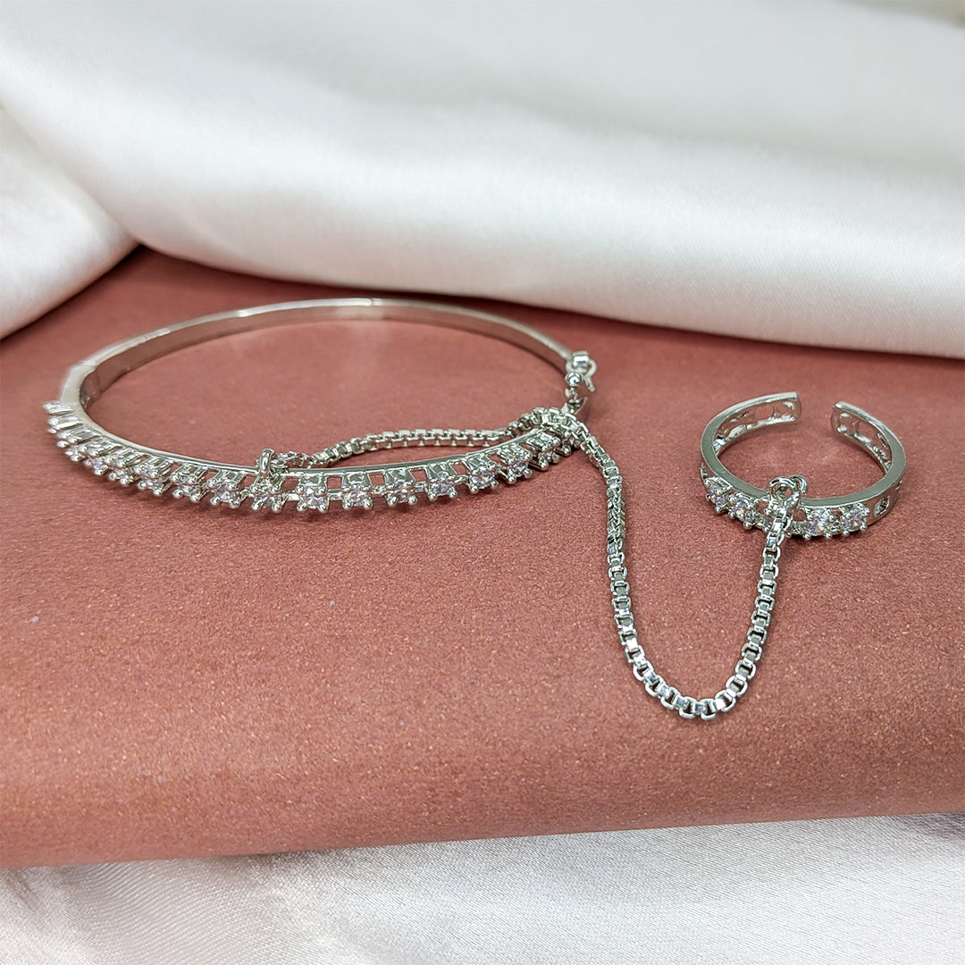 Elegant Single Line AD (American Diamond) Finger Ring Bracelet for Girls & Women