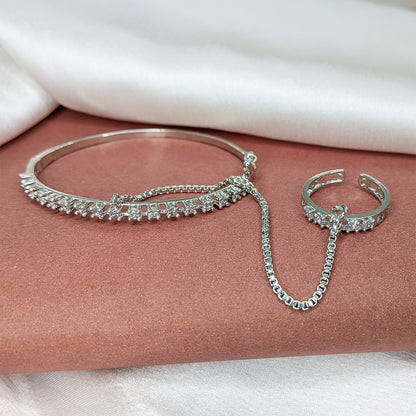 Elegant Single Line AD (American Diamond) Finger Ring Bracelet for Girls & Women
