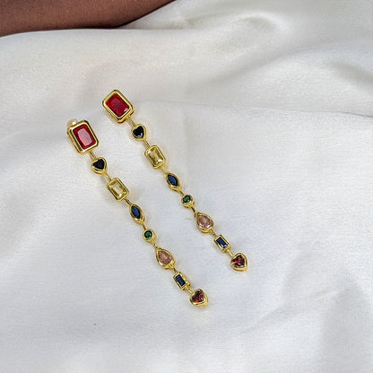 Gold Finish Multicolor Crystal Drop Pendant & Earrings Set for Women