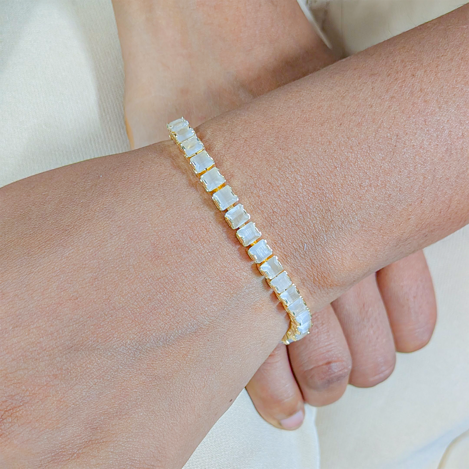 CZ Stone Princess Tennis Bracelet With Hinged Clasp For Girls & Women's