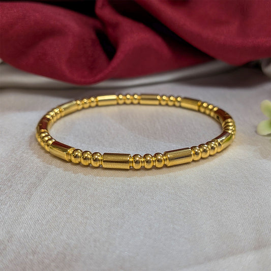 Gold Plated Bamboo Tube & Bead Detail Bracelet For Girls & Women