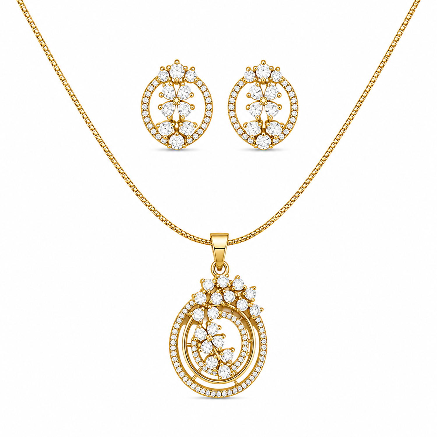 Intricate Cubic Zirconia Circular Floral Pendant Set for Girls & Women's