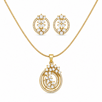 Intricate Cubic Zirconia Circular Floral Pendant Set for Girls & Women's