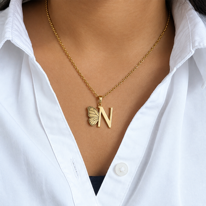 Attached Butterfly With Alphabet Pendant Set for Girl's & Womens