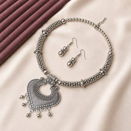 Oxidized Necklace & Dangle Earrings Set for Girls & Women