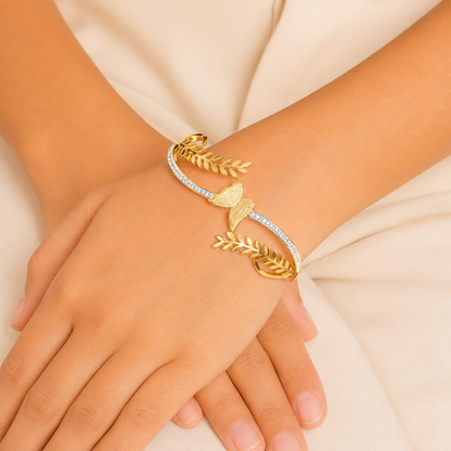 Stylish Butterfly & Leaves Design Ad Stone Bracelet for Girls & Women
