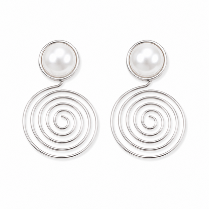 Spiral Big Pearl Stud Earrings for Women & Girls