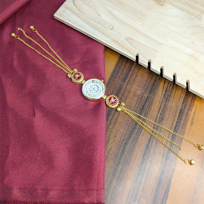 Women’s Gold-Tone Kashmiri Watch with Red Stone Design