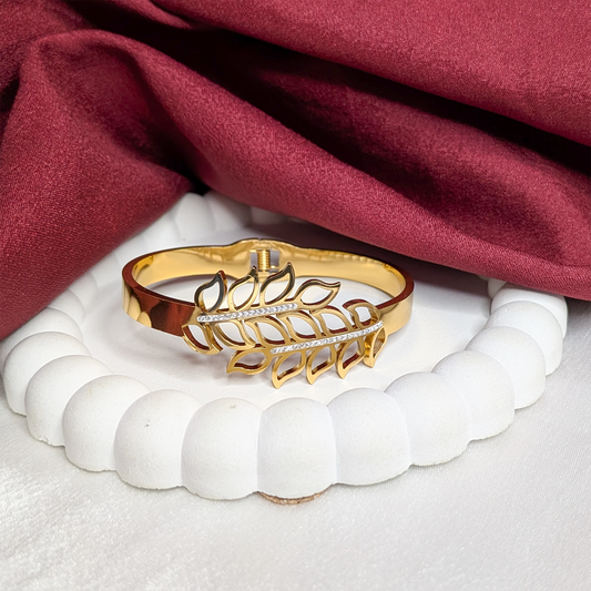 Blooms Leaf Theme Ad Stone Cuff Bracelet for Women & Girls