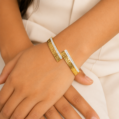 Stylish Overlap Hand Greek Key Design AD Stone Bracelet for Girls & Women