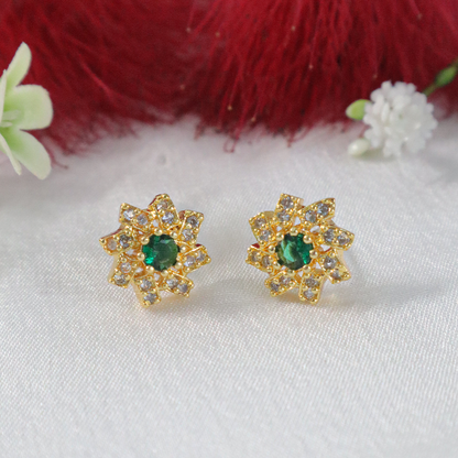 Golden Regal Blossom American Diamond Earrings