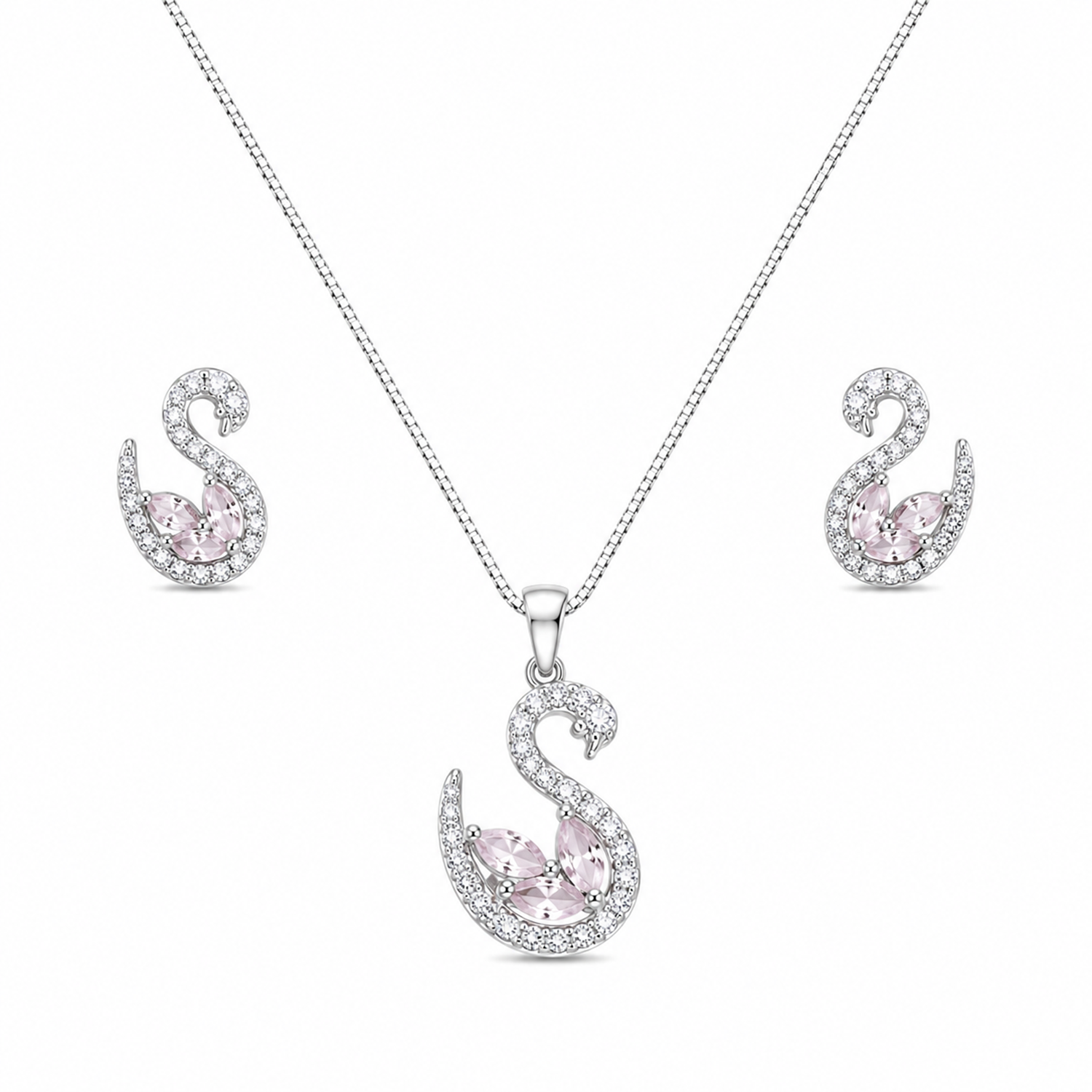 Swan AD Stone Rhodium Finish Pendant Set for Girls & Women's