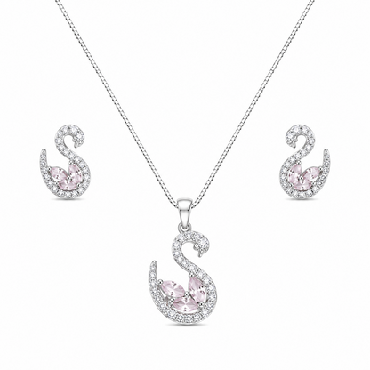 Swan AD Stone Rhodium Finish Pendant Set for Girls & Women's
