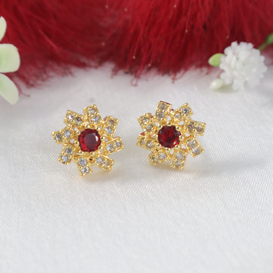 Golden Regal Blossom American Diamond Earrings