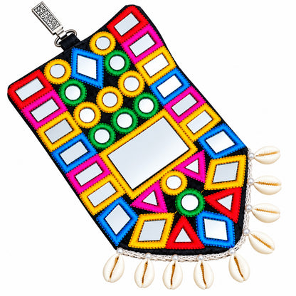 Handcrafted Cowrie Shell Kutchi Mirror Work Mobile Pouch