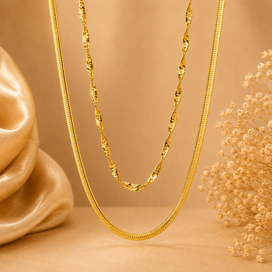 Twisted Flatter Herringbone Stainless Steel Dual Chain For Men & Women