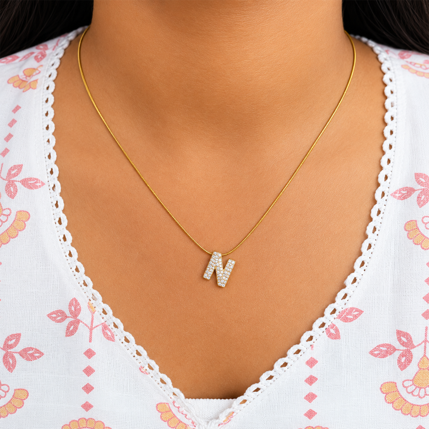 Chunky CZ Stone Alphabet Pendant for Girl & Women's