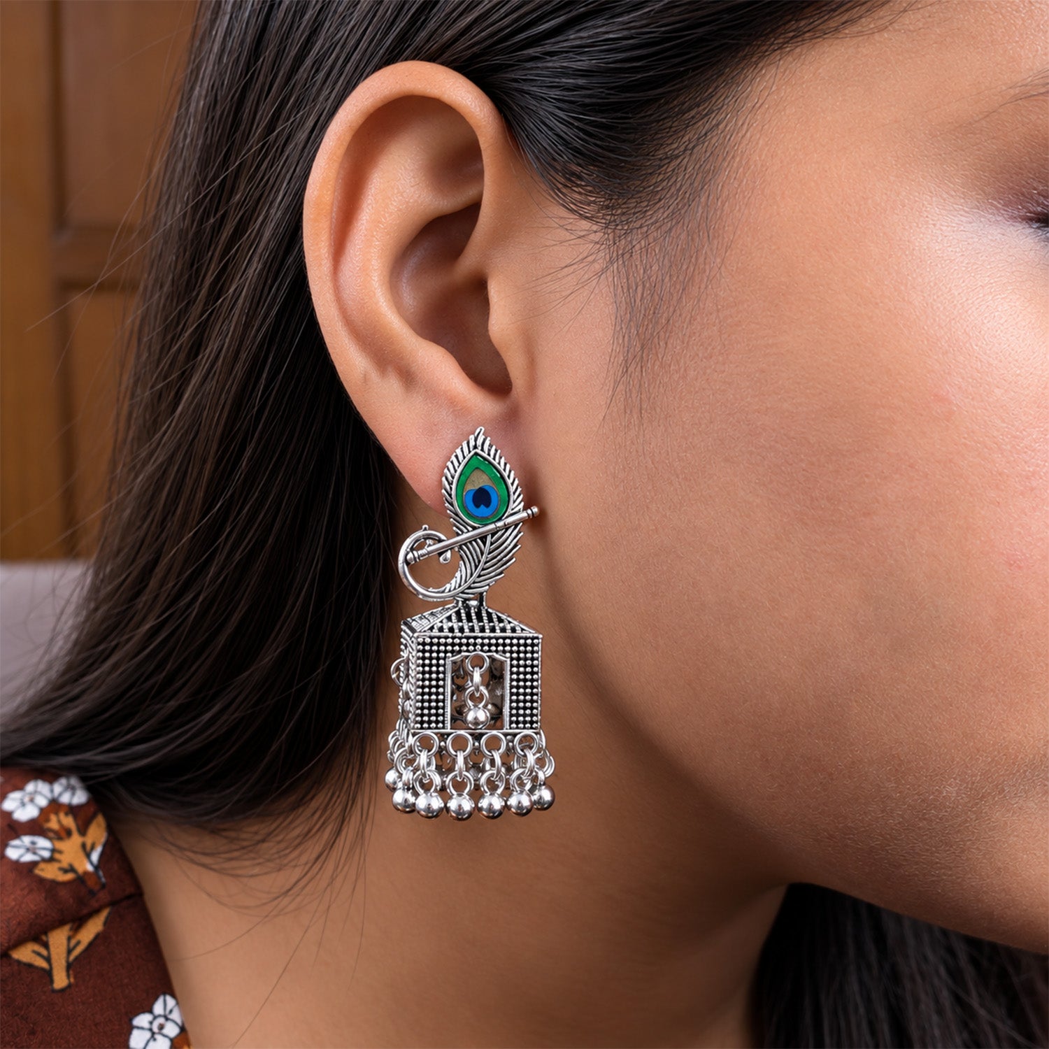 Oxidized Peacock Bell Design Earrings for Girls & Women's