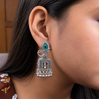 Oxidized Peacock Bell Design Earrings for Girls & Women's