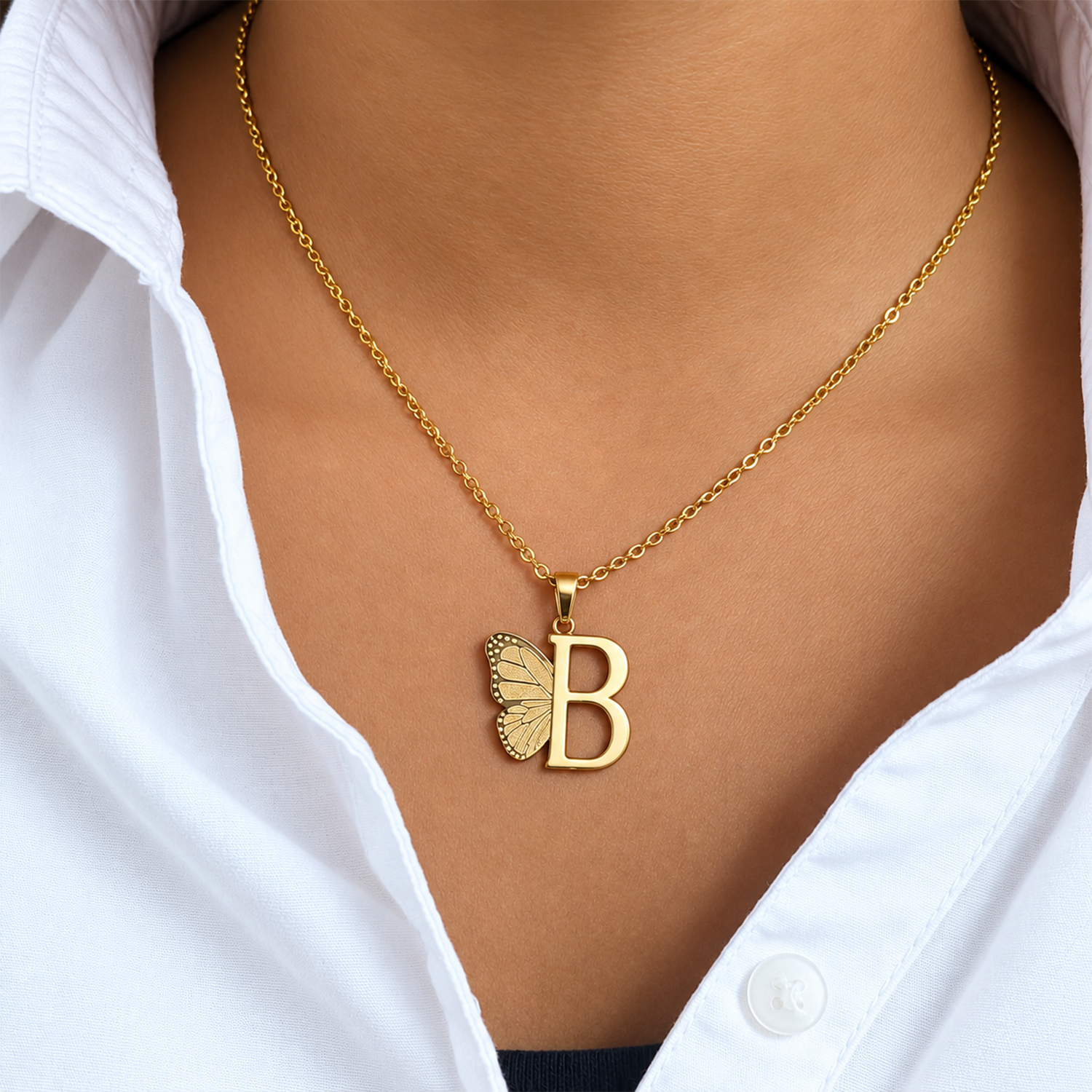 Attached Butterfly With Alphabet Pendant Set for Girl's & Womens