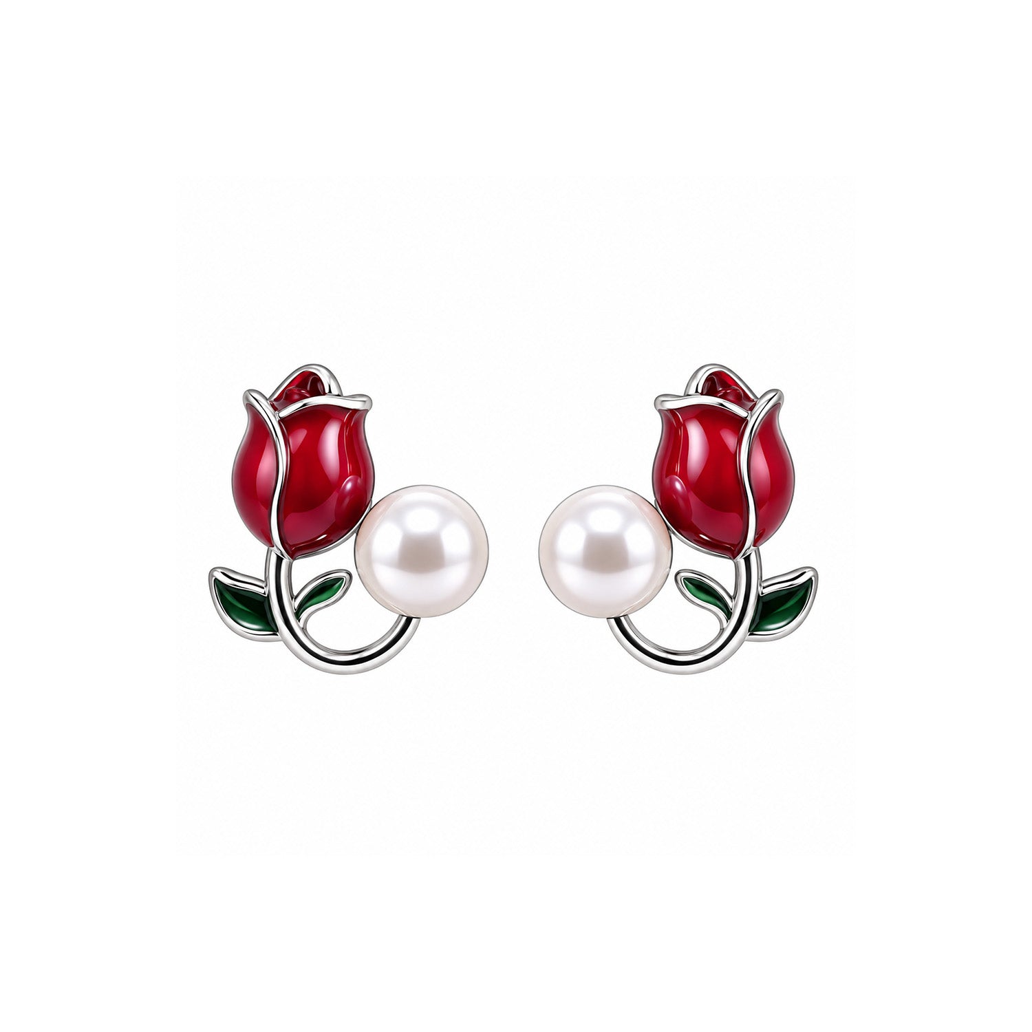 Faux Enamel Tulip Stud Earrings for Girls & Women's