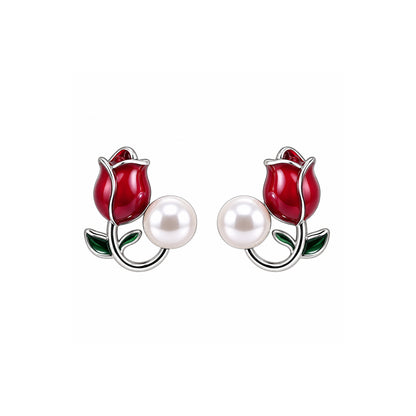 Faux Enamel Tulip Stud Earrings for Girls & Women's