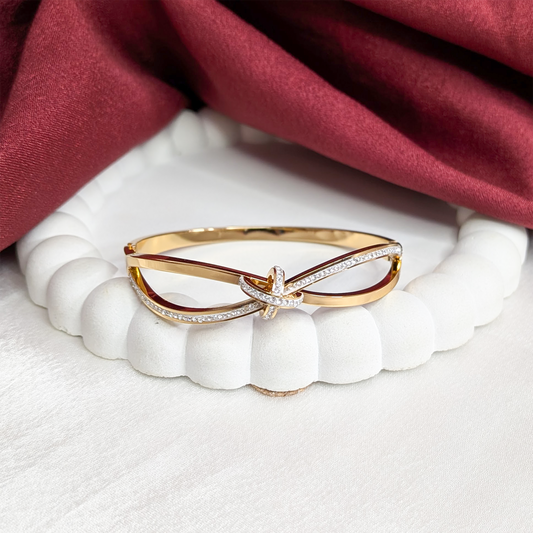 Criss-Cross Knot Motif Studded Ad Stone Cuff Bracelet for Women & Girls
