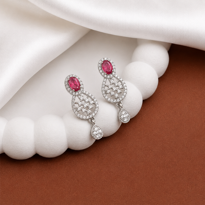 Ruby Red Teardrop Stud Earrings for Girls & Women's