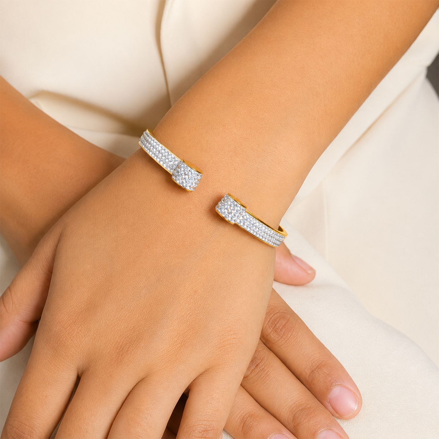 Stylish Twin Sparkle Cuff AD Stone Bracelet for Girls & Women
