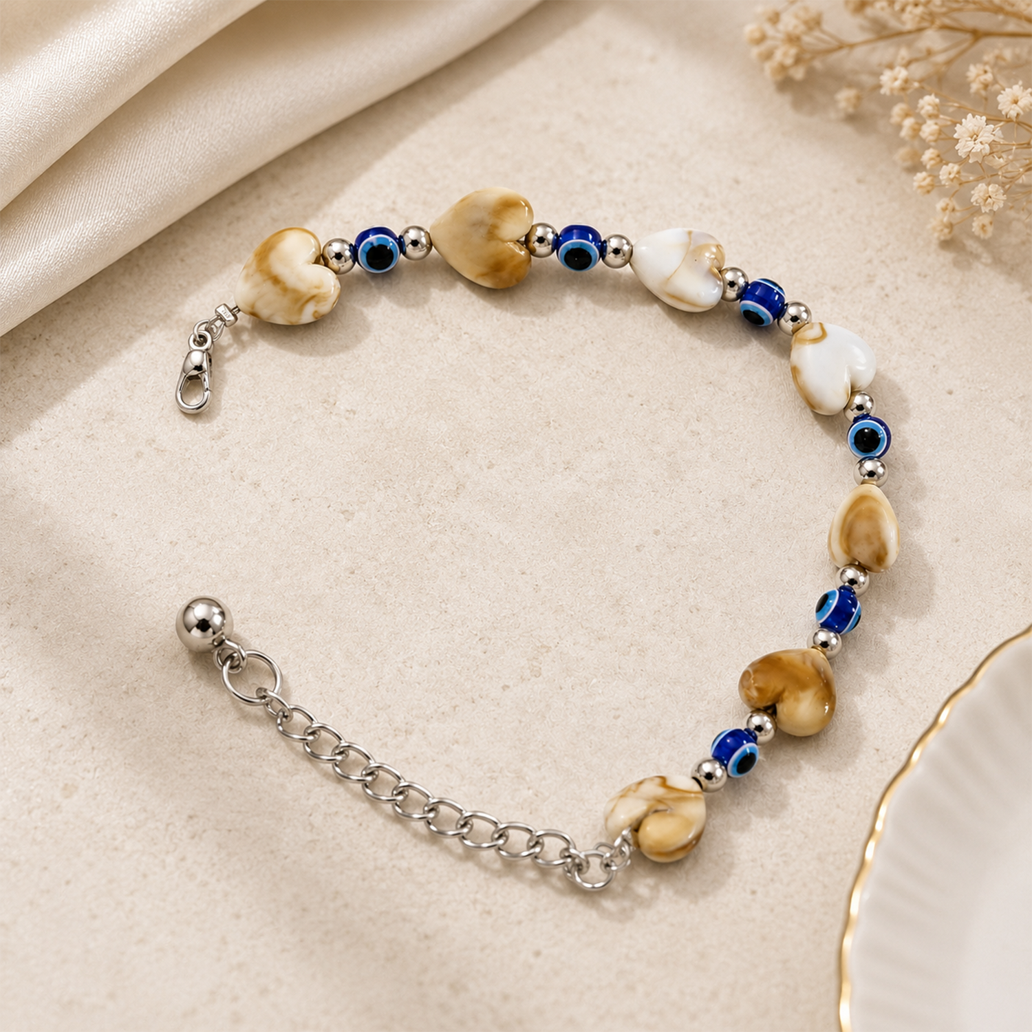 Heart & Blue Evil Eye Stone Bracelet for Girls & Women's