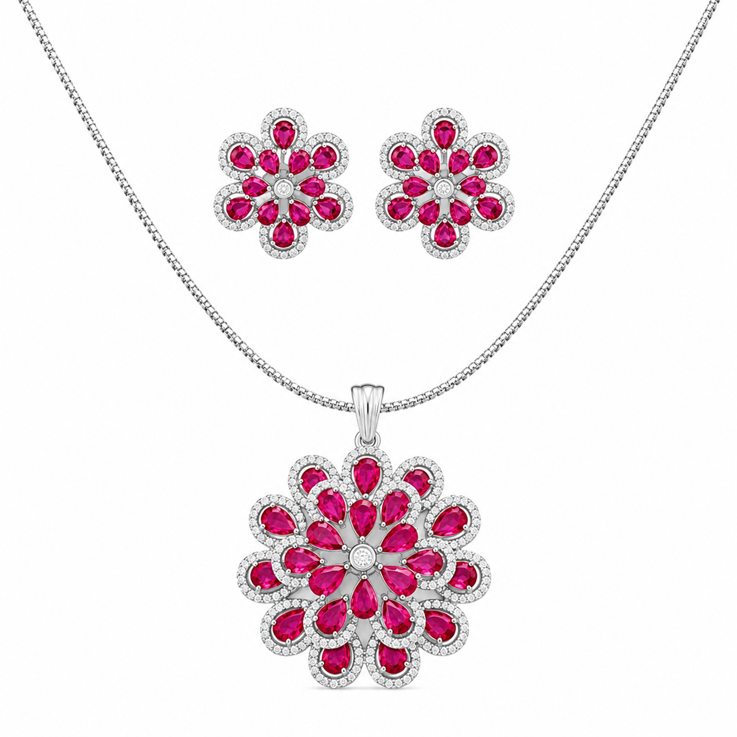 Twilight Blossom Rhodium Finish Pendant Set for Girls & Women's