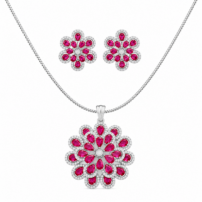Twilight Blossom Rhodium Finish Pendant Set for Girls & Women's