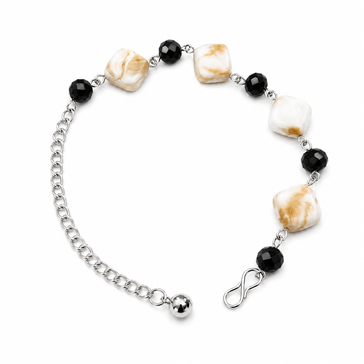 Square Brown Blocks & Black Beads Bracelet for Girls & Women's