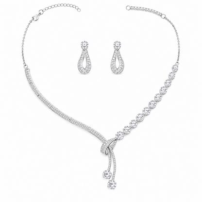 Queen's Floral Y-Shaped Rhodium Finish Necklace Set for Girls & Women's