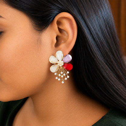Flower Pearl Drop Earrings for Girls & Women