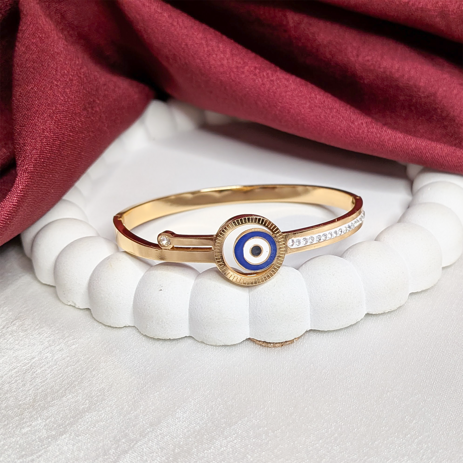 Blue Evil Eye Enamel AD Stone Cuff Bracelet for Women & Girls