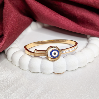 Blue Evil Eye Enamel AD Stone Cuff Bracelet for Women & Girls