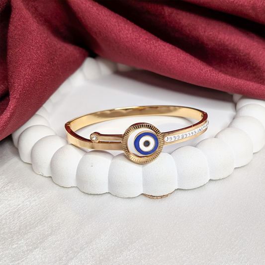 Blue Evil Eye Enamel AD Stone Cuff Bracelet for Women & Girls