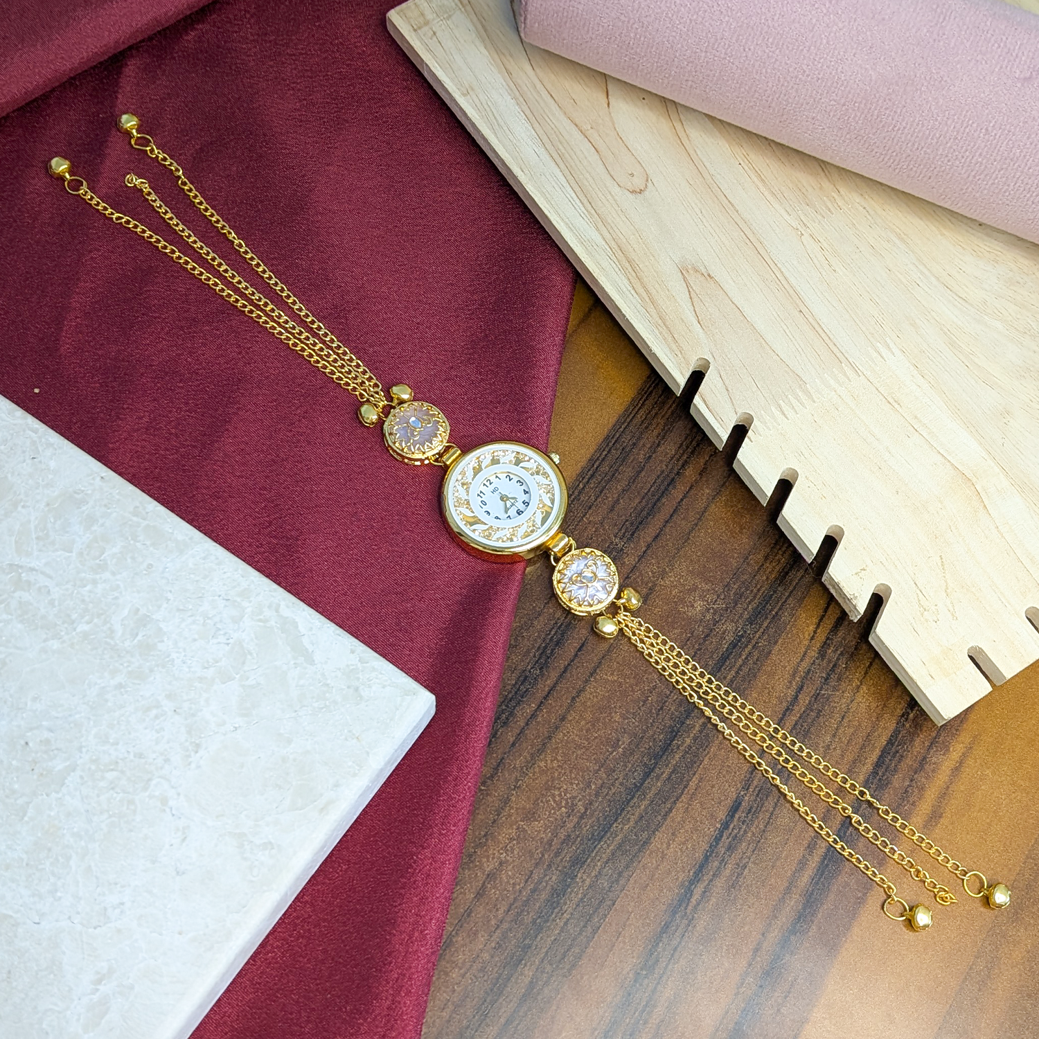 Floral Stone Round Dial Kashmiri Watch for Women & Girls