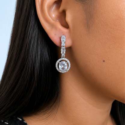 Sway CZ Stone Halo Drop Earrings for Girls & Women's