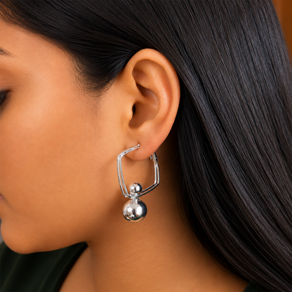 Dual Ball Square Hoop Earrings for Women & Girls