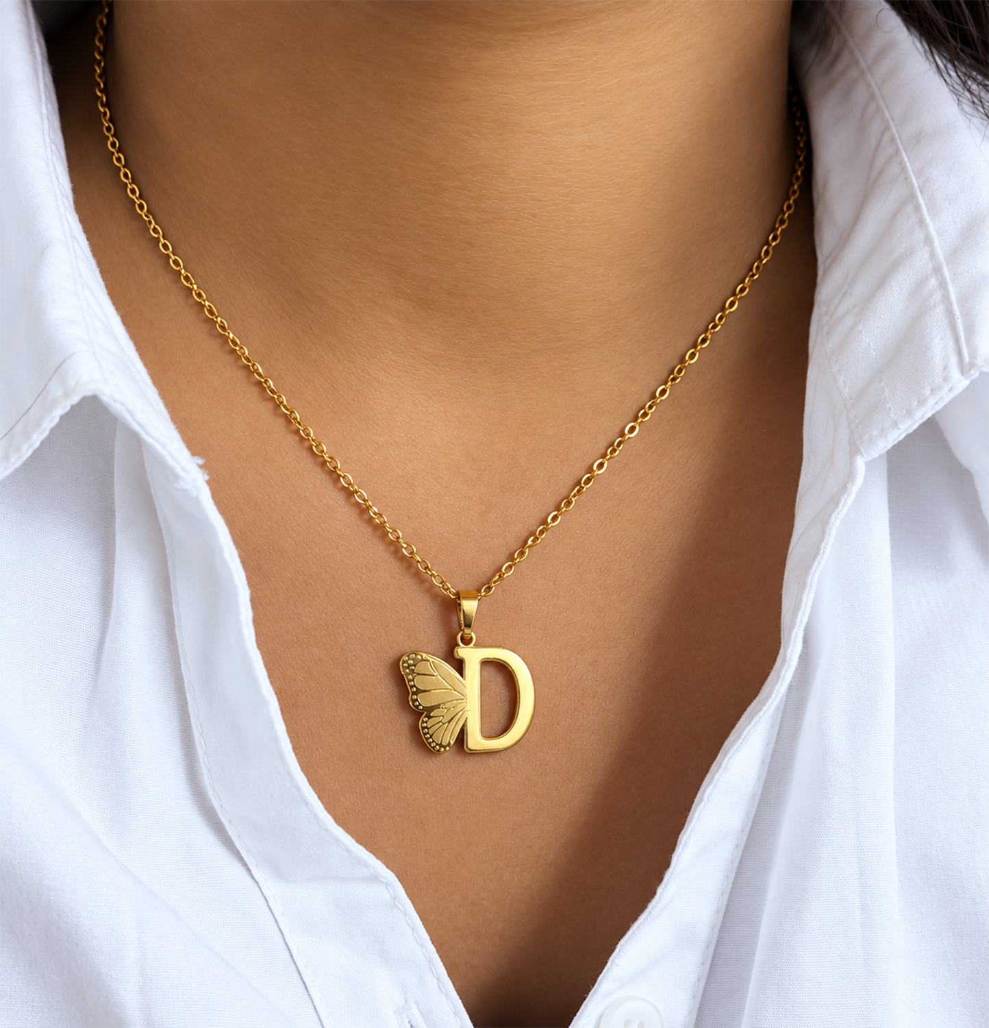 Attached Butterfly With Alphabet Pendant Set for Girl's & Womens