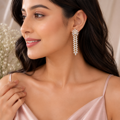 18K Sparkling Cubic Zirconia Stone Sunburst Baguette Earrings
