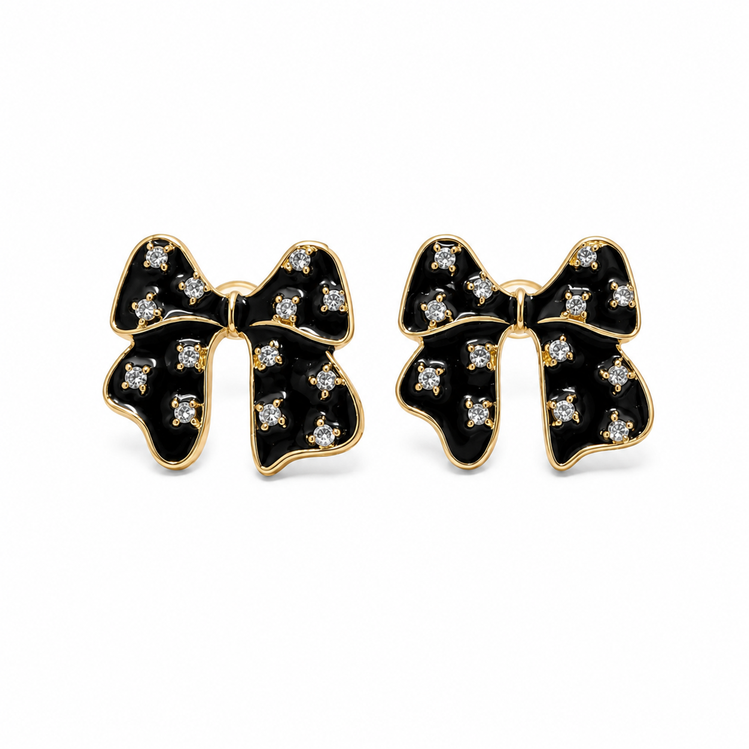 Forever Black Enamel Bow With Crystal Stones Earrings For Girls & Women