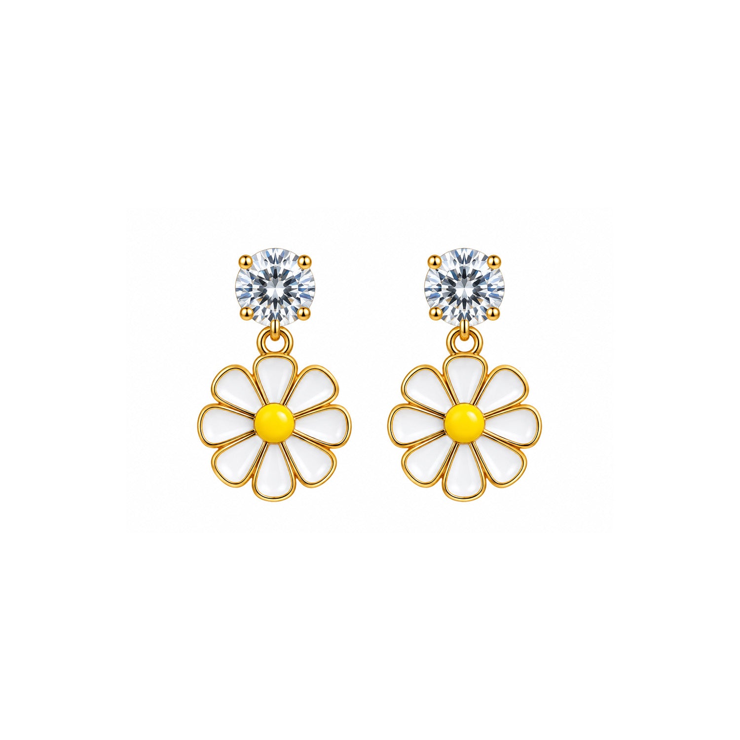 Charming Yellow Enamel Daisy Dangle Earrings for Girls & Women's