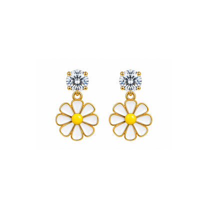 Charming Yellow Enamel Daisy Dangle Earrings for Girls & Women's