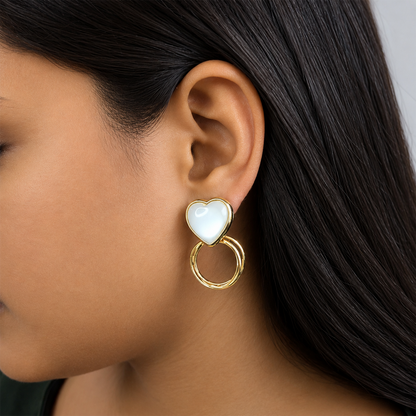 White Heart Hoop Statement Earrings for Girls & Women