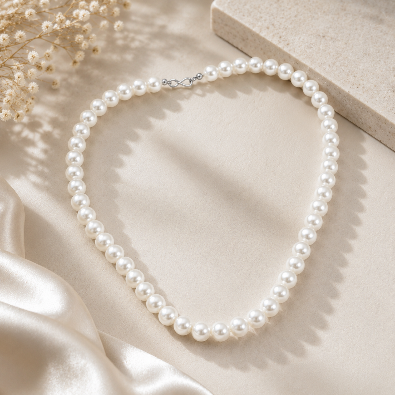 Radiant Round 8 mm Faux Pearls Beads Necklace Pendant for Girls & Women's
